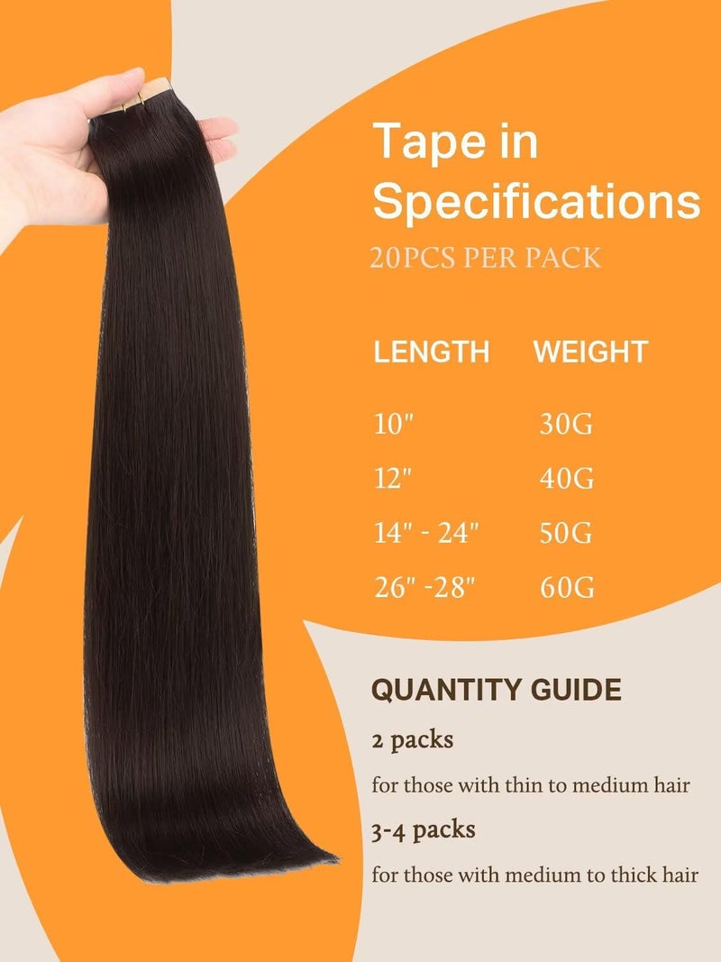 DOORES Tape in Hair Extension Real Human Remy, Dark Brown Remy Tape in Human Hair Straight Skin Weft Natural Hair Extensions Tapeins 18 Inch 50g 20pcs - Image 4